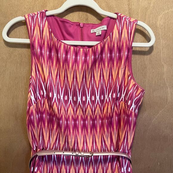 db Sheath Dress Women's Size 8 Retro Mod Ikat Sleeveless Belted Statement Resort - Picture 4 of 8